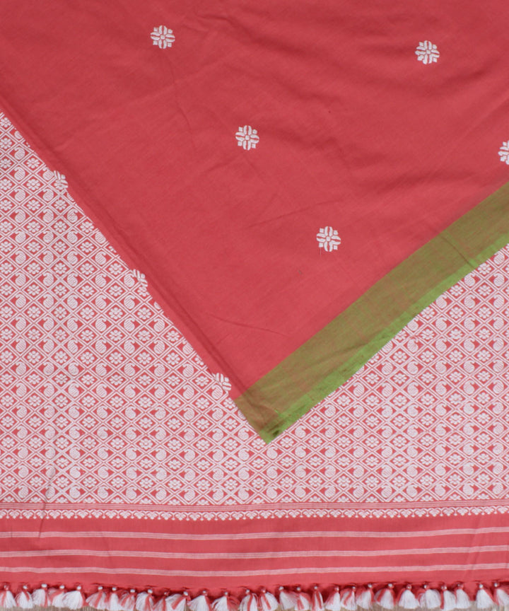 Pink and white cotton handwoven assam saree
