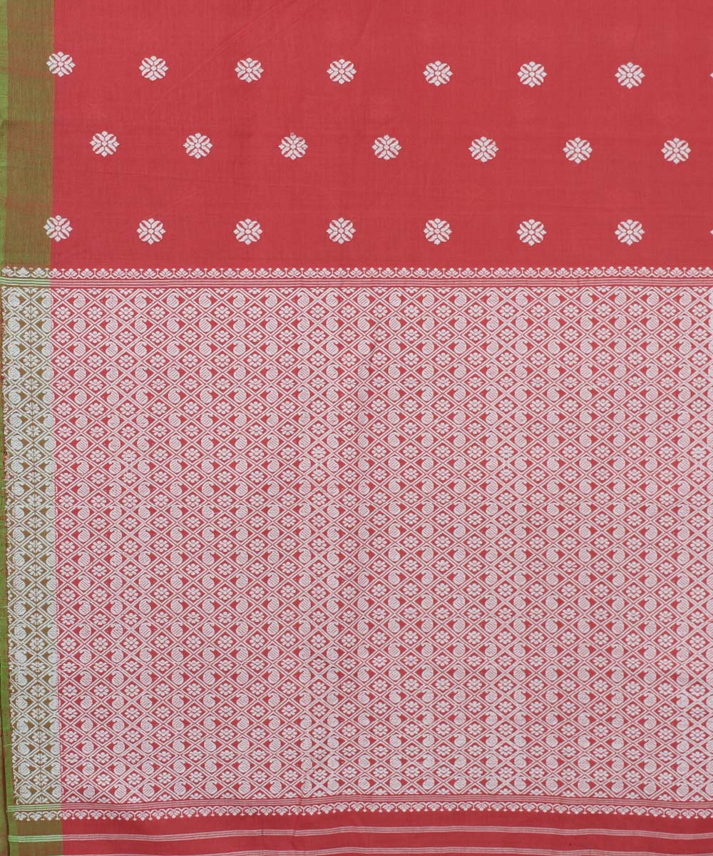 Pink and white cotton handwoven assam saree