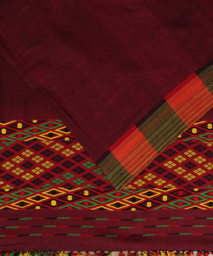 Maroon cotton handwoven gero assam saree