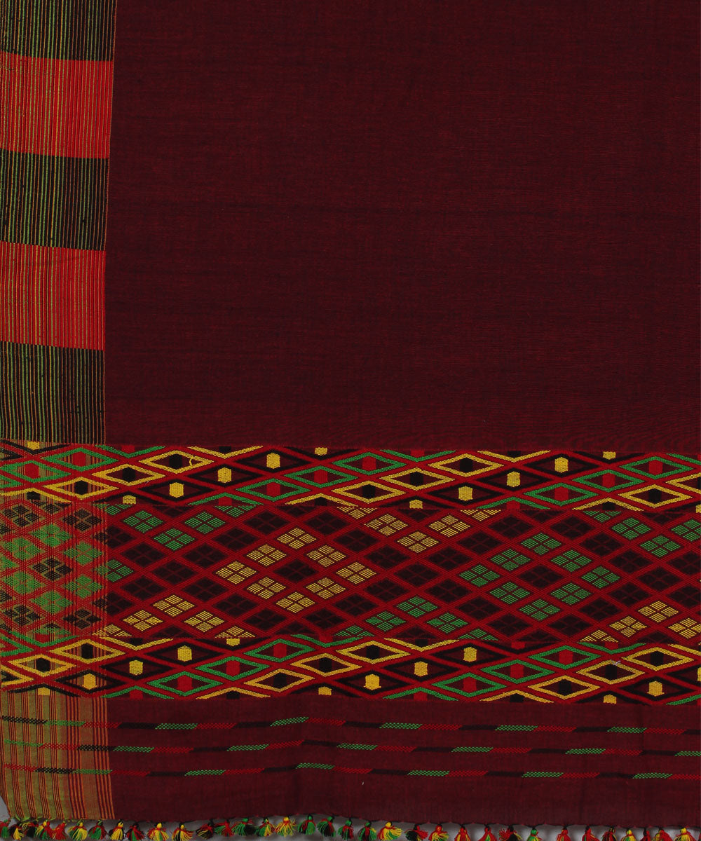 Maroon cotton handwoven gero assam saree