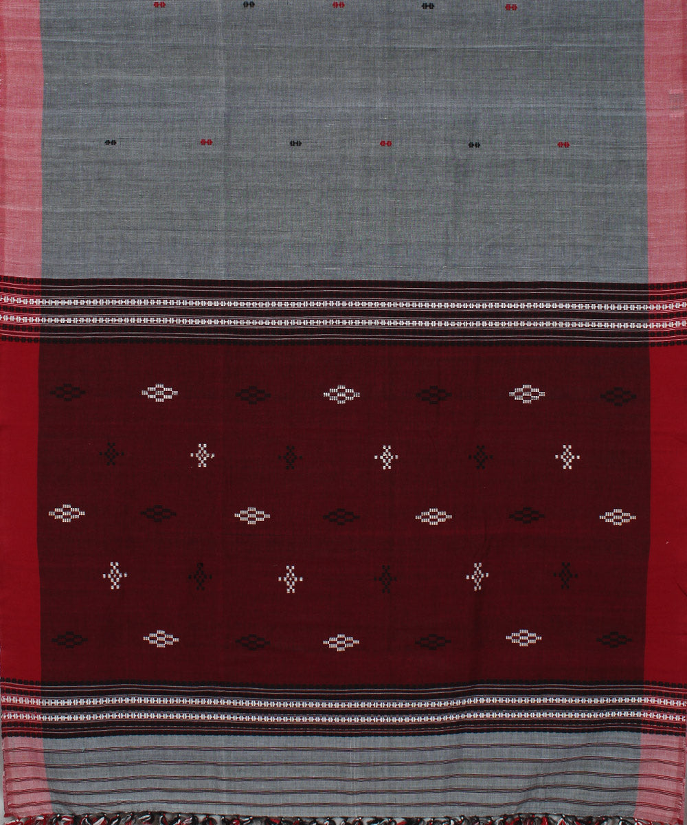 Grey and maroon cotton handwoven assam saree