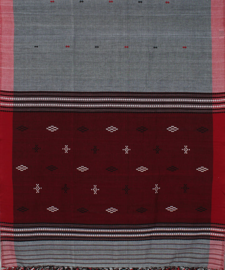 Grey and maroon cotton handwoven assam saree
