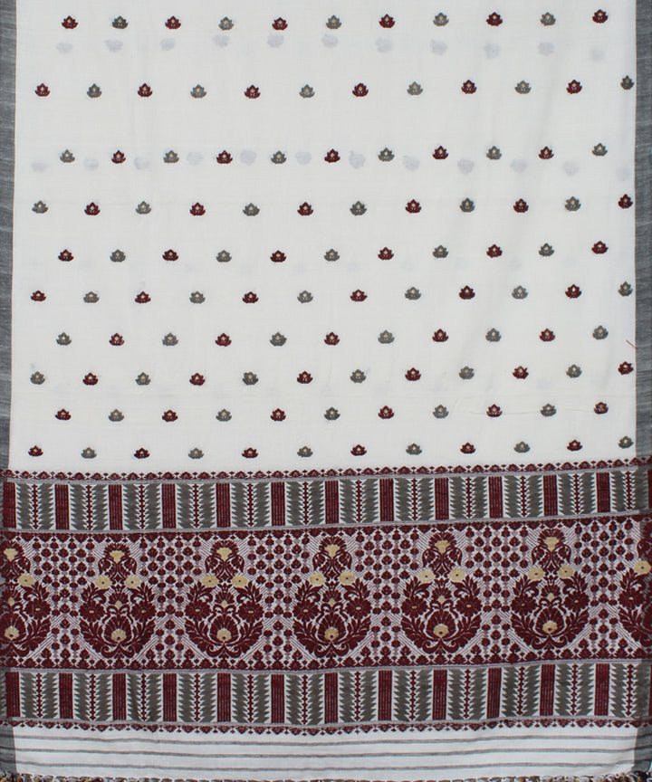 Ivory and maroon Cotton and eri silk handwoven assam saree