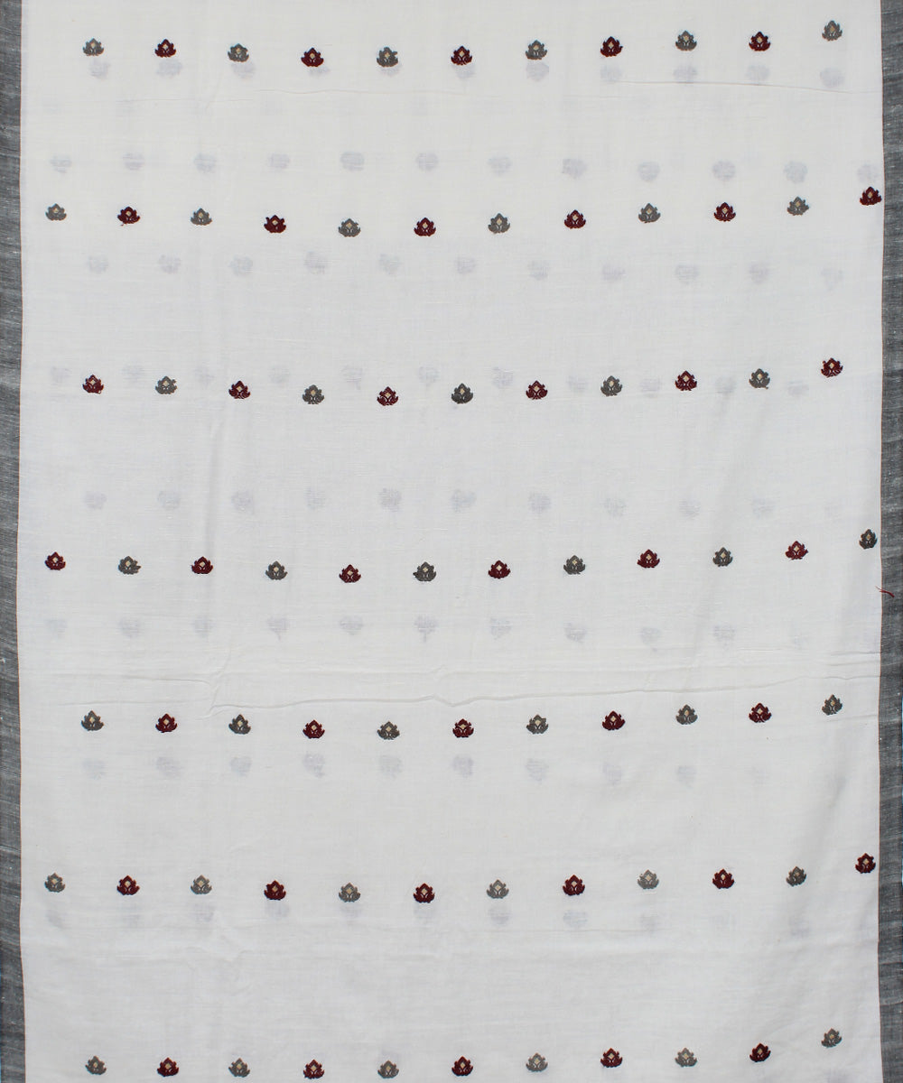 Ivory and maroon Cotton and eri silk handwoven assam saree