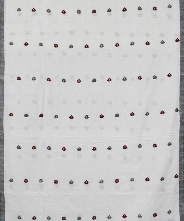 Ivory and maroon Cotton and eri silk handwoven assam saree