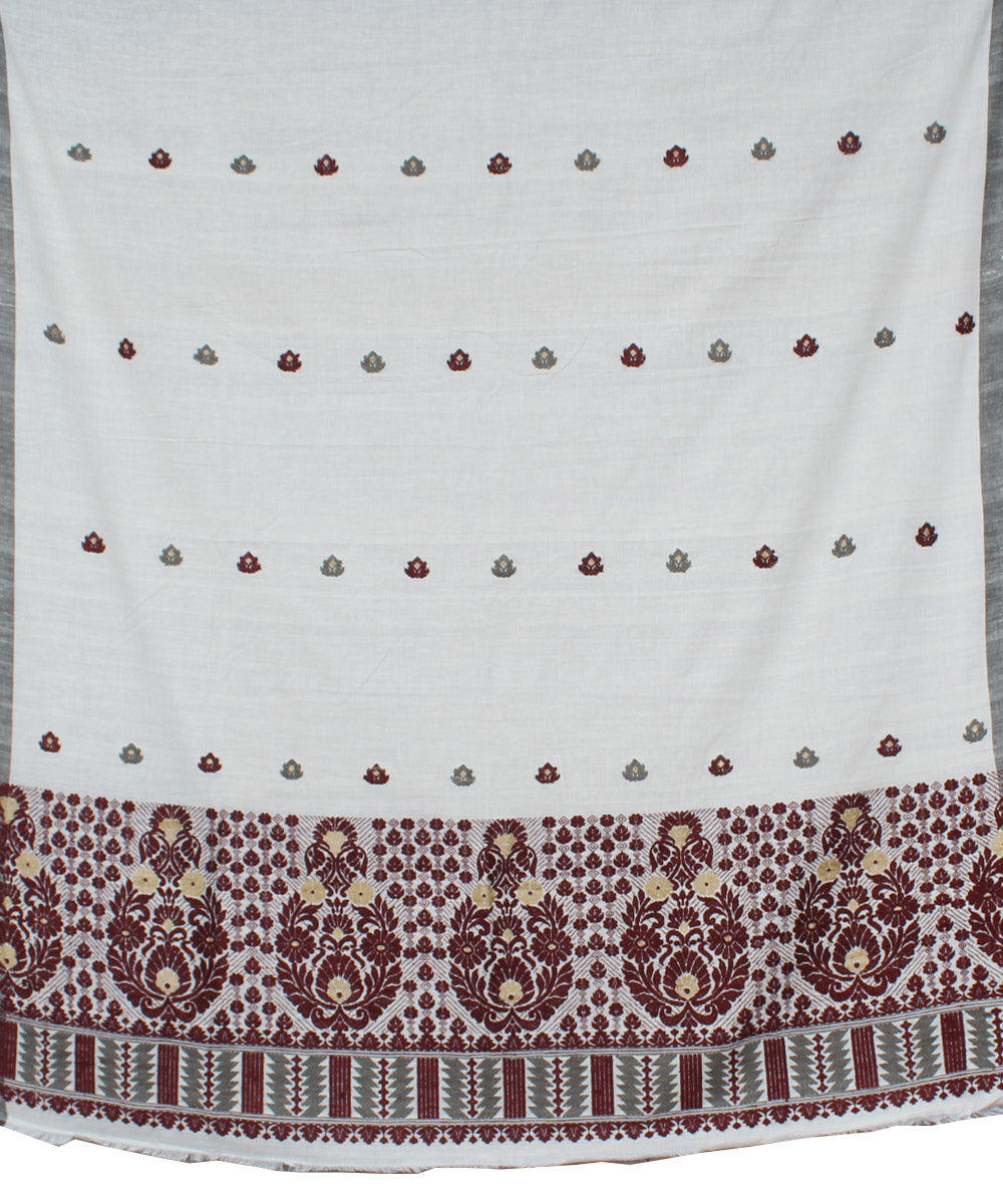 Ivory and maroon Cotton and eri silk handwoven assam saree