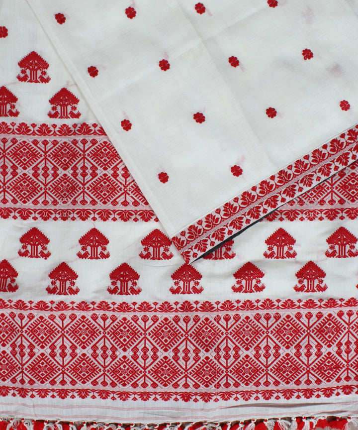 White red cotton and mulberry silk handwoven assam saree