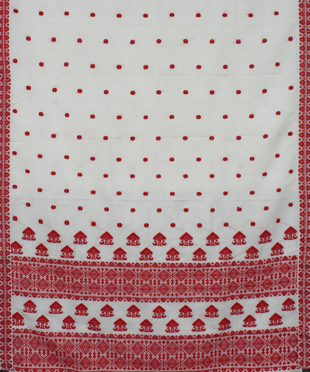 White red cotton and mulberry silk handwoven assam saree