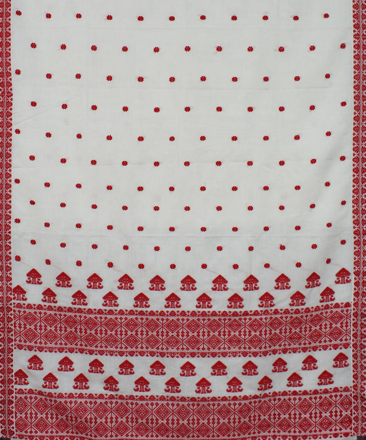 White red cotton and mulberry silk handwoven assam saree