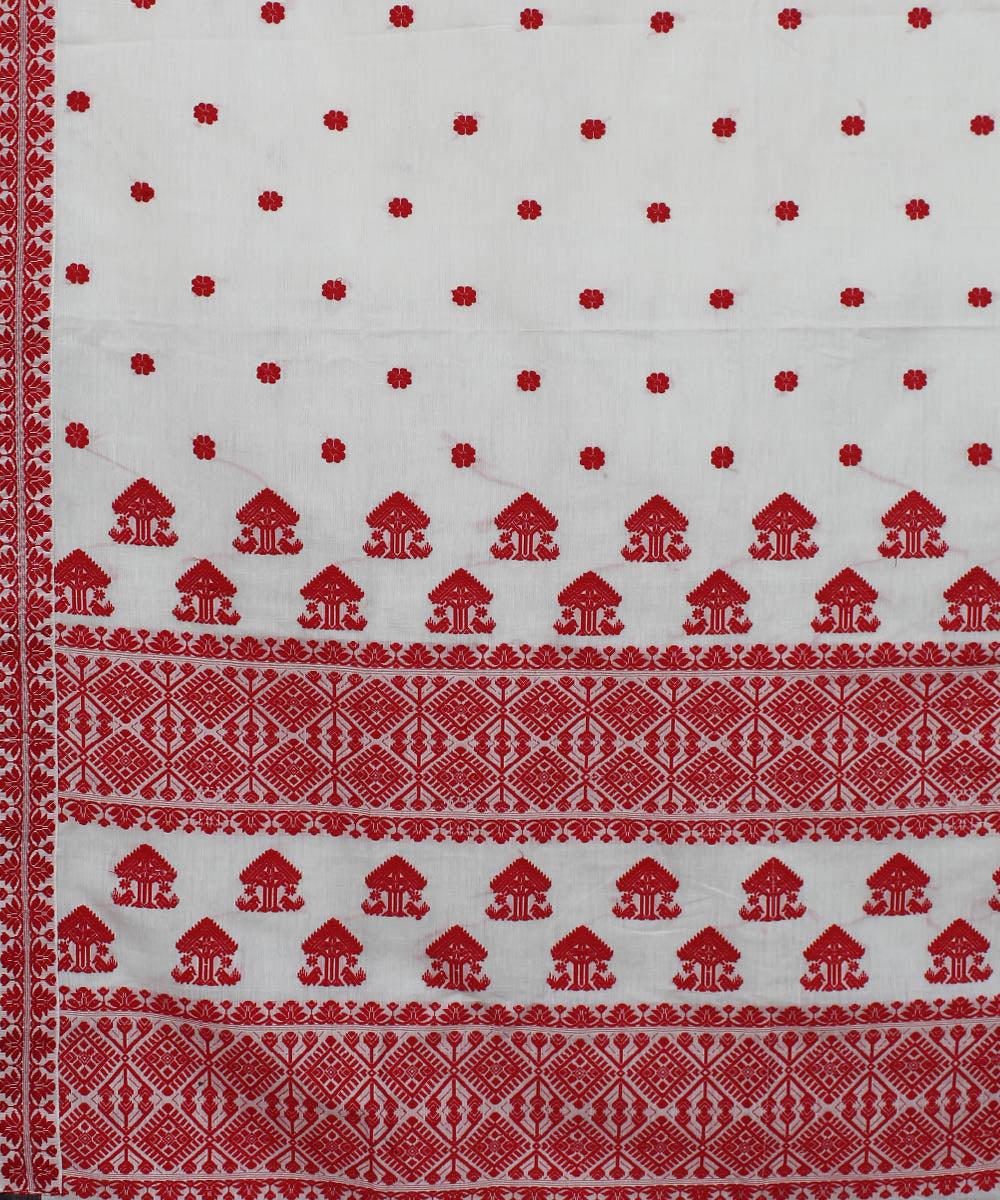 White red cotton and mulberry silk handwoven assam saree