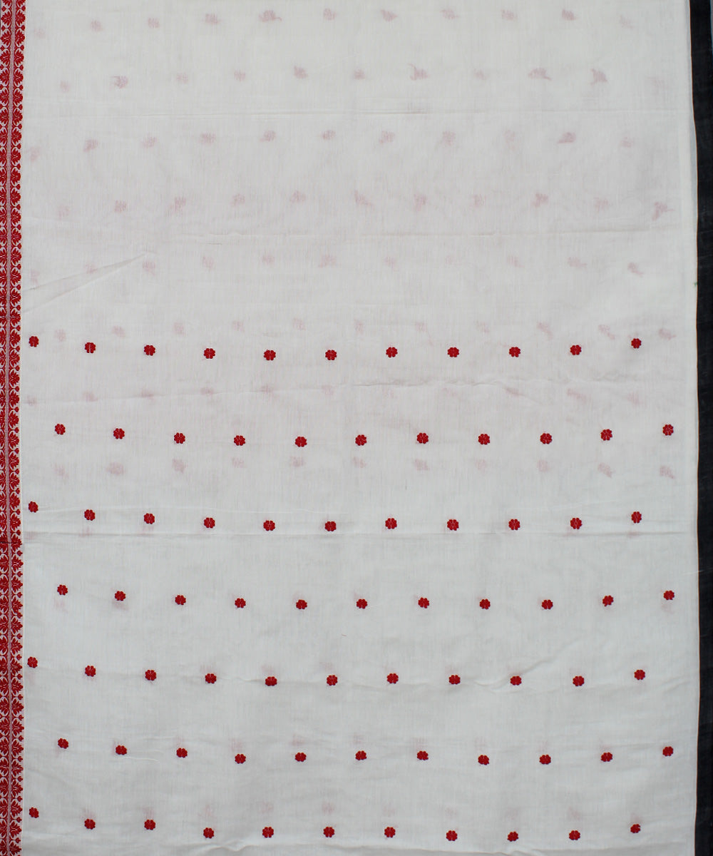 White red cotton and mulberry silk handwoven assam saree