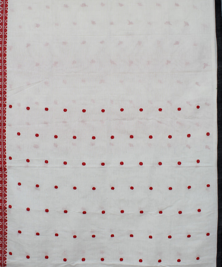 White red cotton and mulberry silk handwoven assam saree