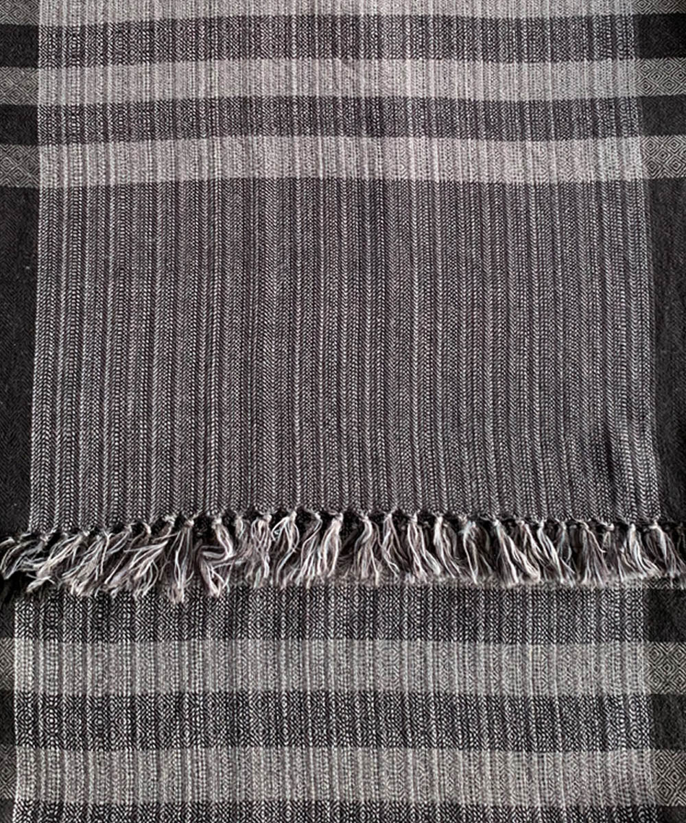 Grey black stripes handwoven wool scarf