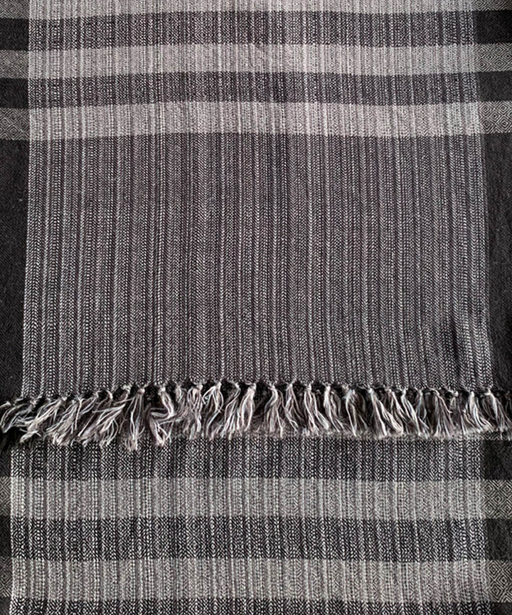 Grey black stripes handwoven wool scarf