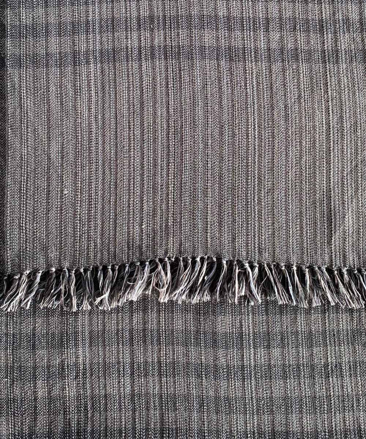 Grey black striped handwoven wool scarf