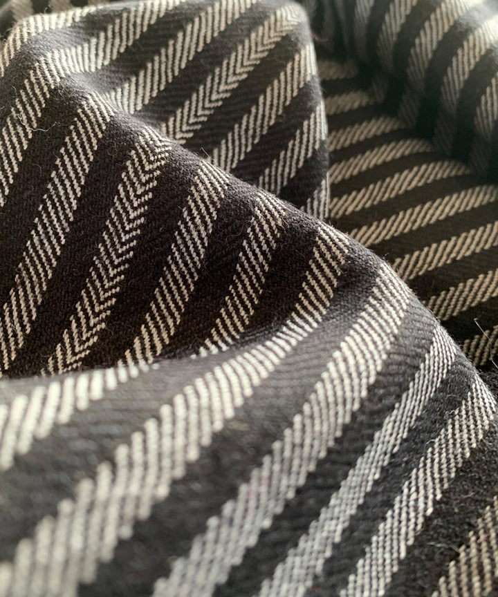 Grey black stripes handloom wool scarf