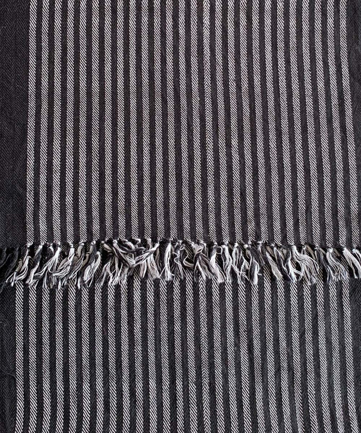 Grey black stripes handloom wool scarf