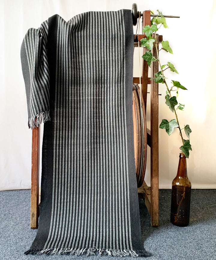 Grey black striped handloom wool scarf