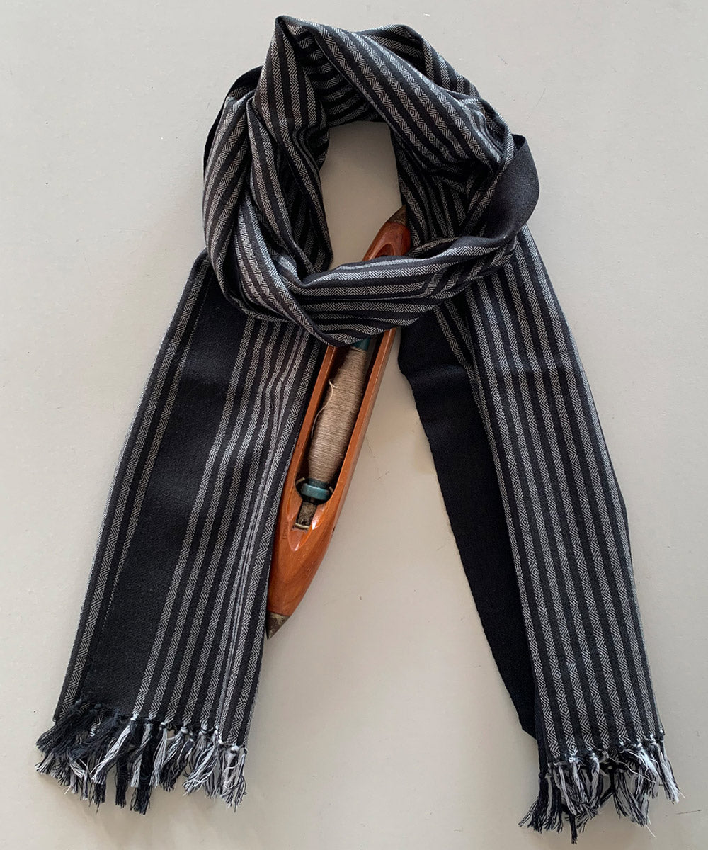 Grey black striped handloom wool scarf