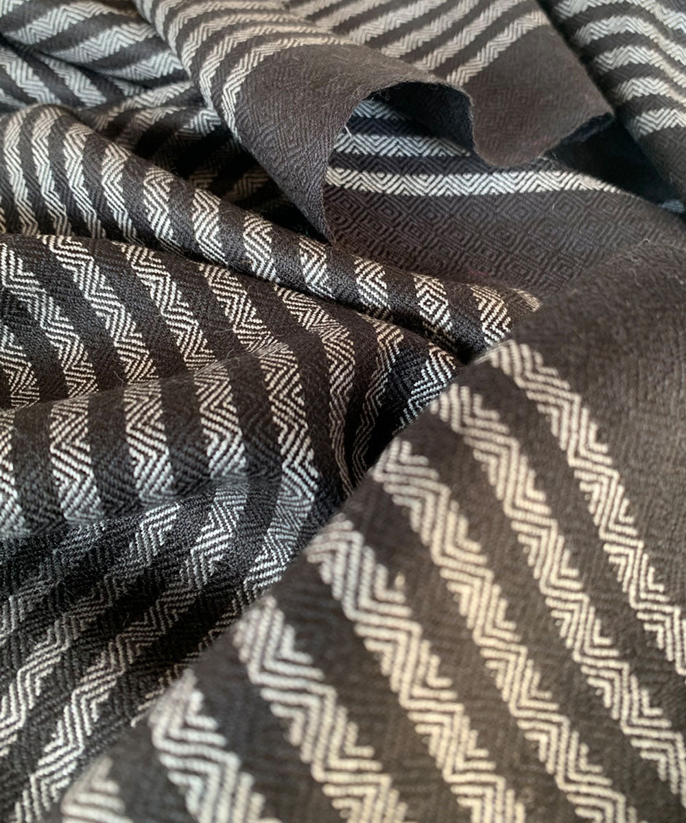 Grey black striped handloom wool scarf