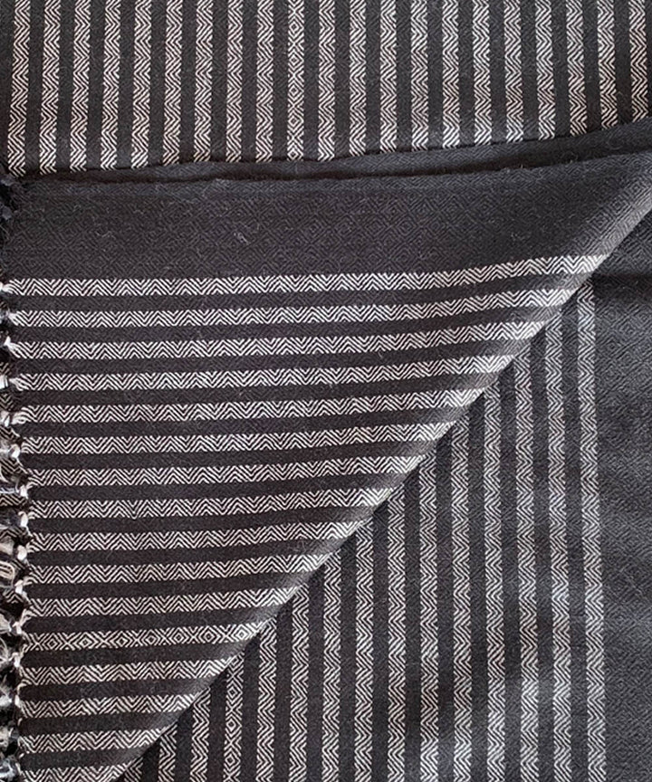 Grey black striped handloom wool scarf