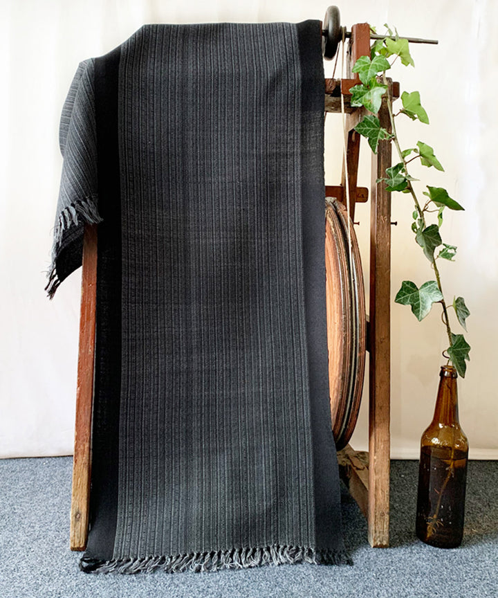 Grey black handwoven striped wool scarf