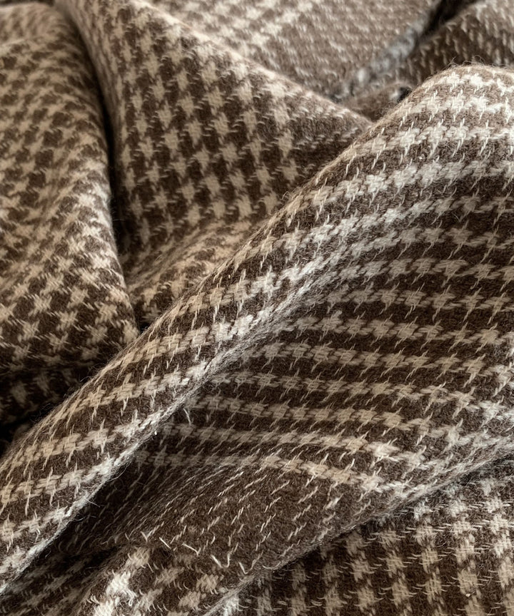 White and brown handwoven wool scarf