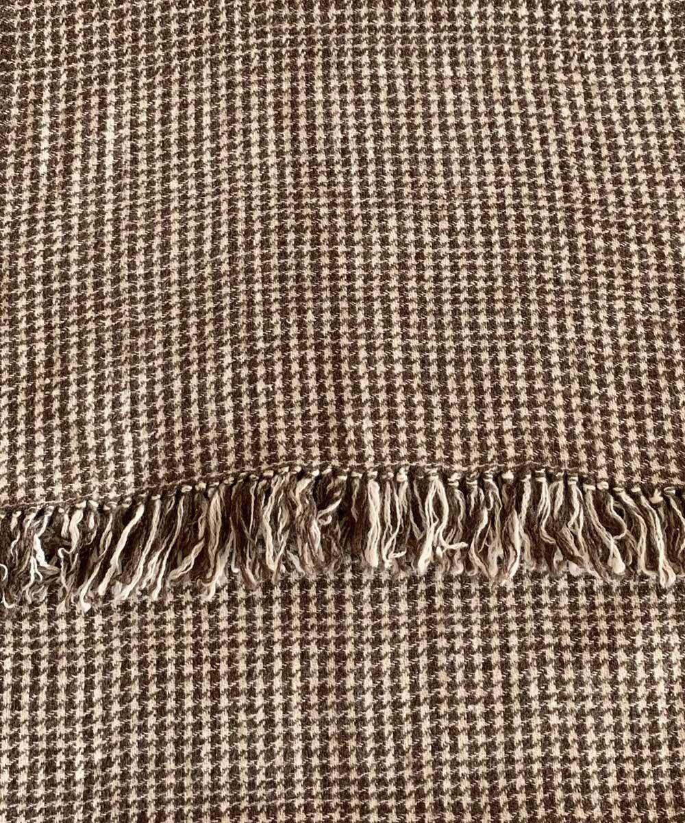 White and brown handwoven wool scarf