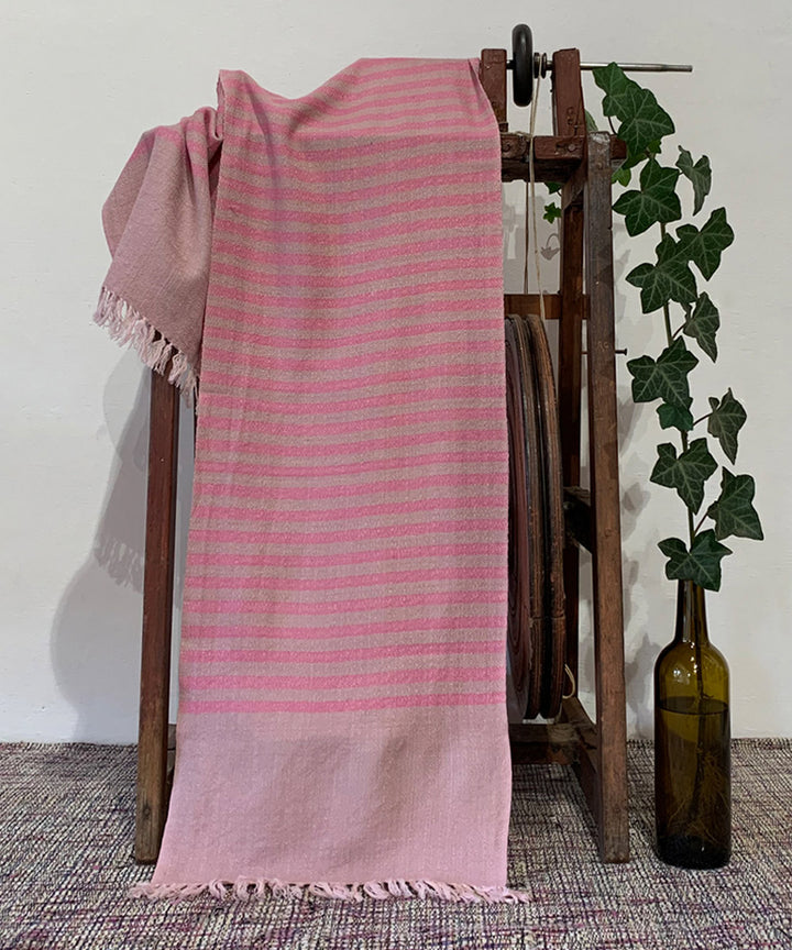 Pink striped handwoven wool scarf