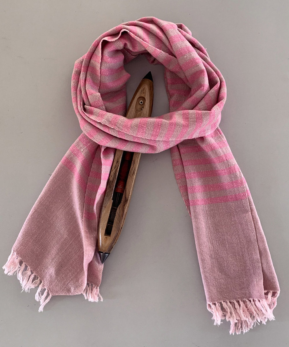 Pink striped handwoven wool scarf