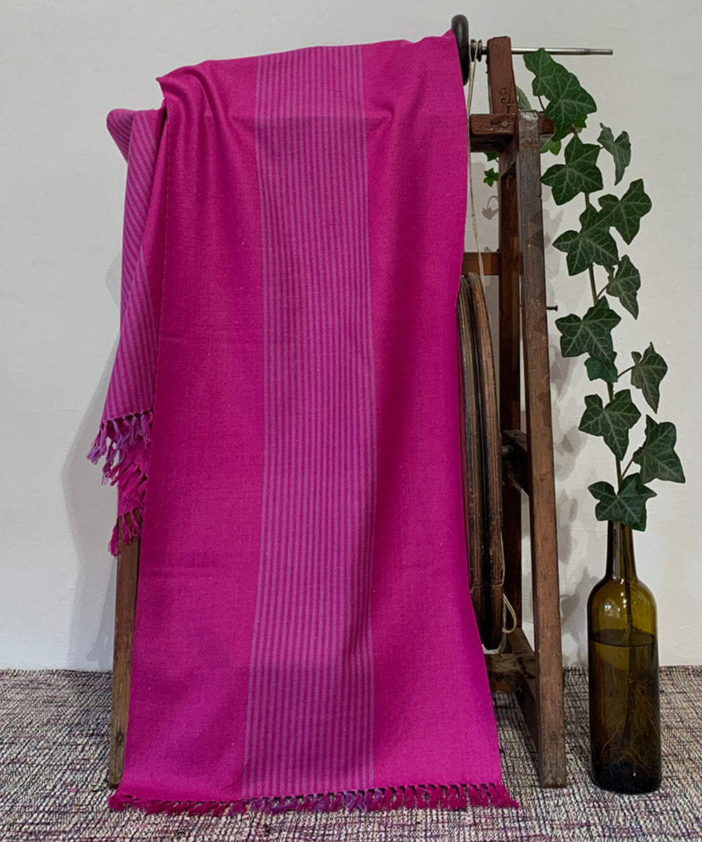Magenta and lilac handwoven wool scarf