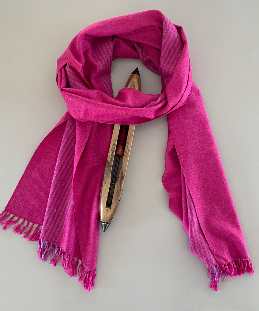 Magenta and lilac handwoven wool scarf