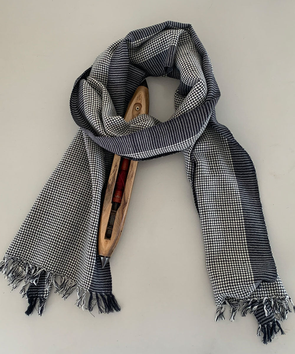 Grey black handwoven wool scarf