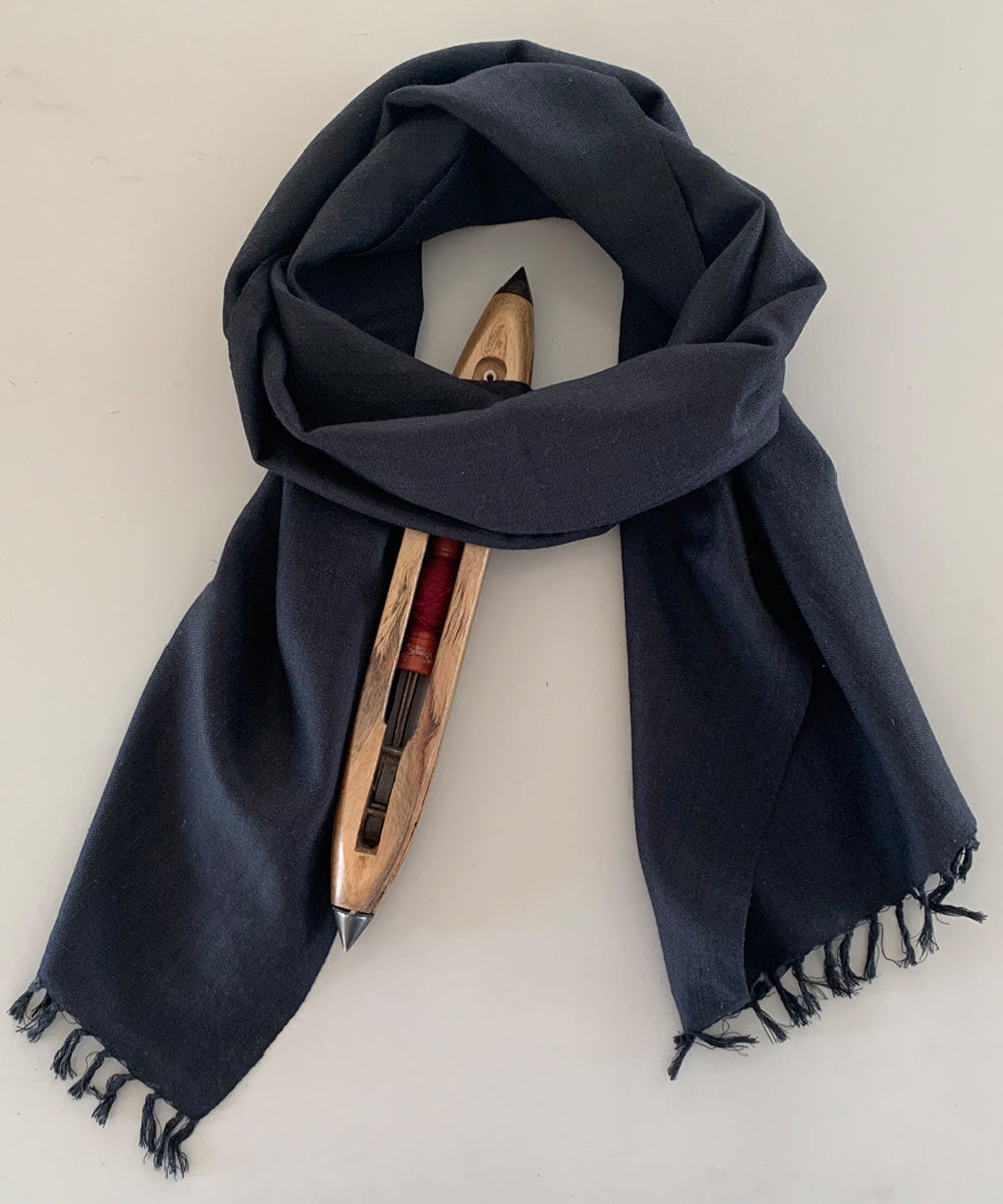 Black handwoven wool scarf