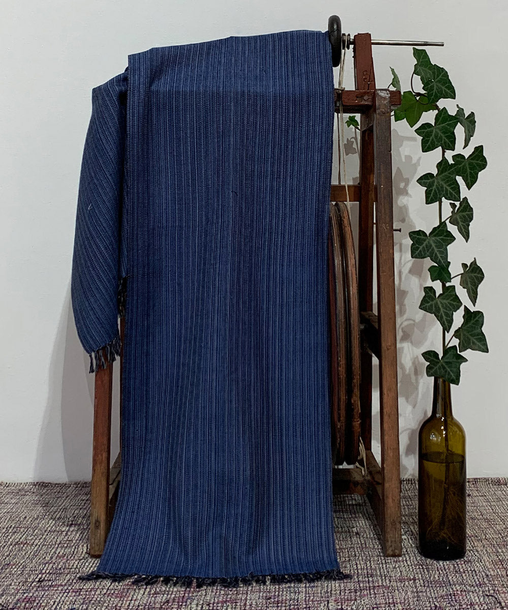 Navy blue handwoven wool scarf