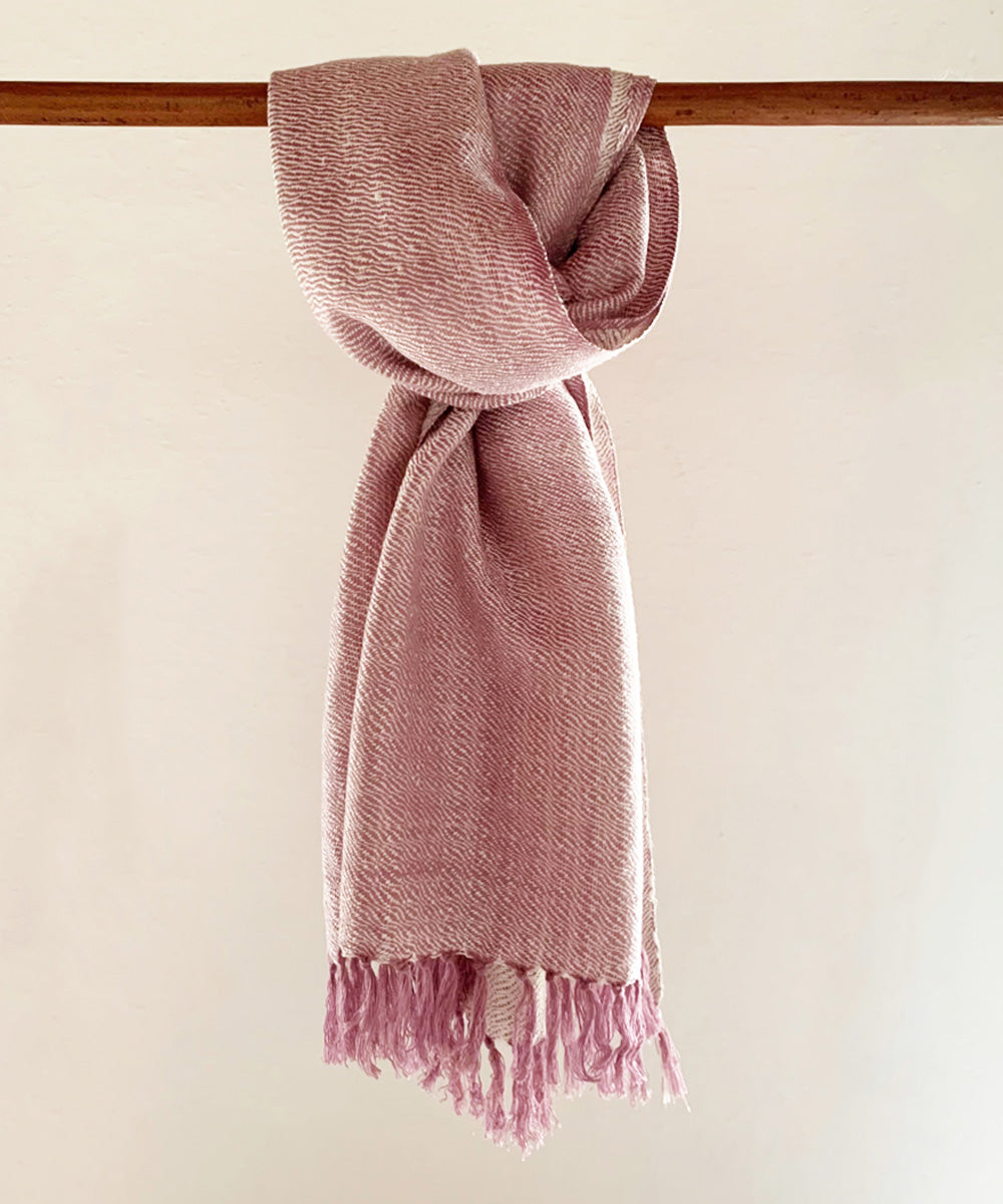 White and onion pink handwoven bamboo and silk scarf