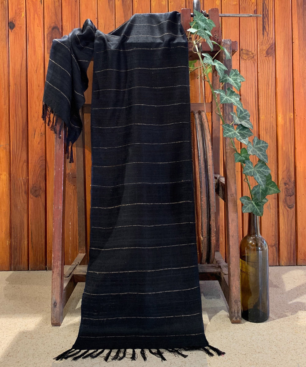 Jet black handwoven bamboo and silk scarf