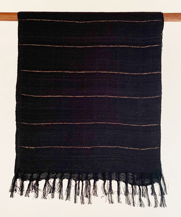 Jet black handwoven bamboo and silk scarf