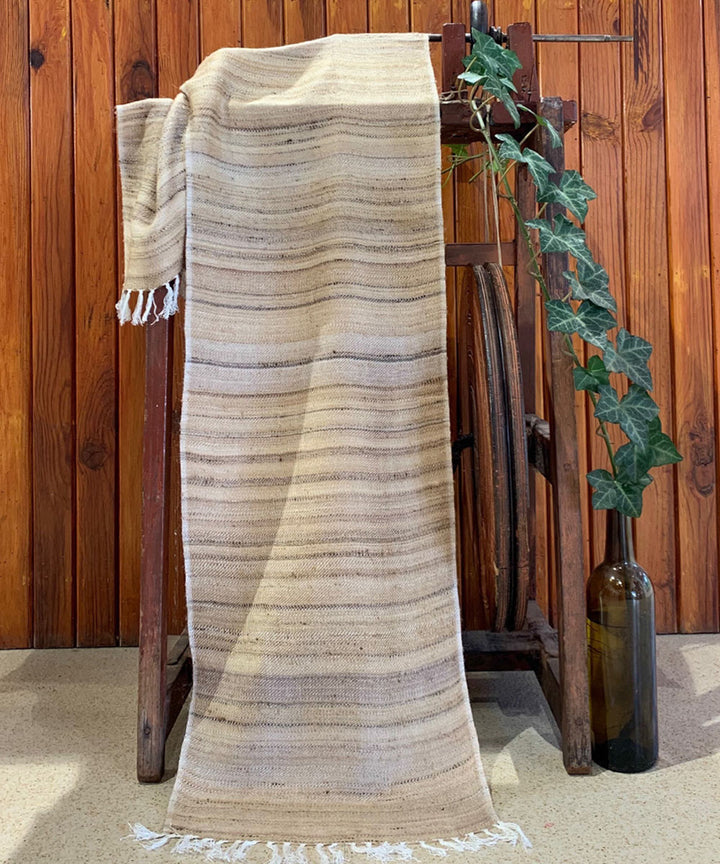 Beige and natural deep gold handwoven bamboo and silk scarf