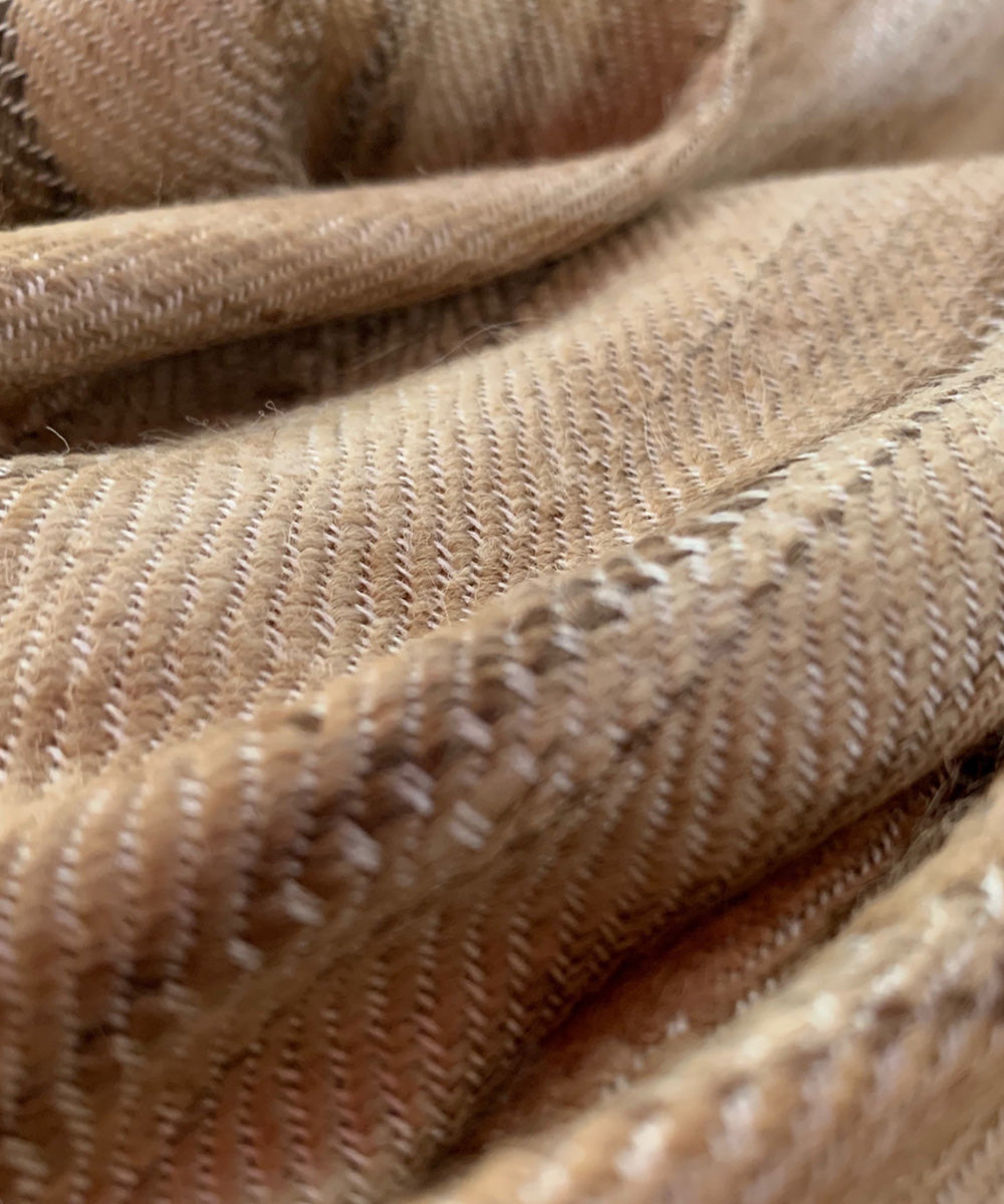 Beige and natural deep gold handwoven bamboo and silk scarf