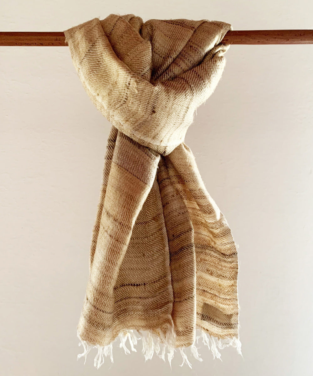 Beige and natural deep gold handloom bamboo and silk scarf