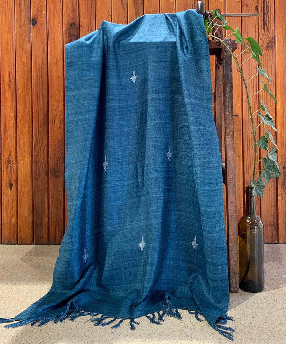 Cerulean blue handwoven bamboo and silk scarf