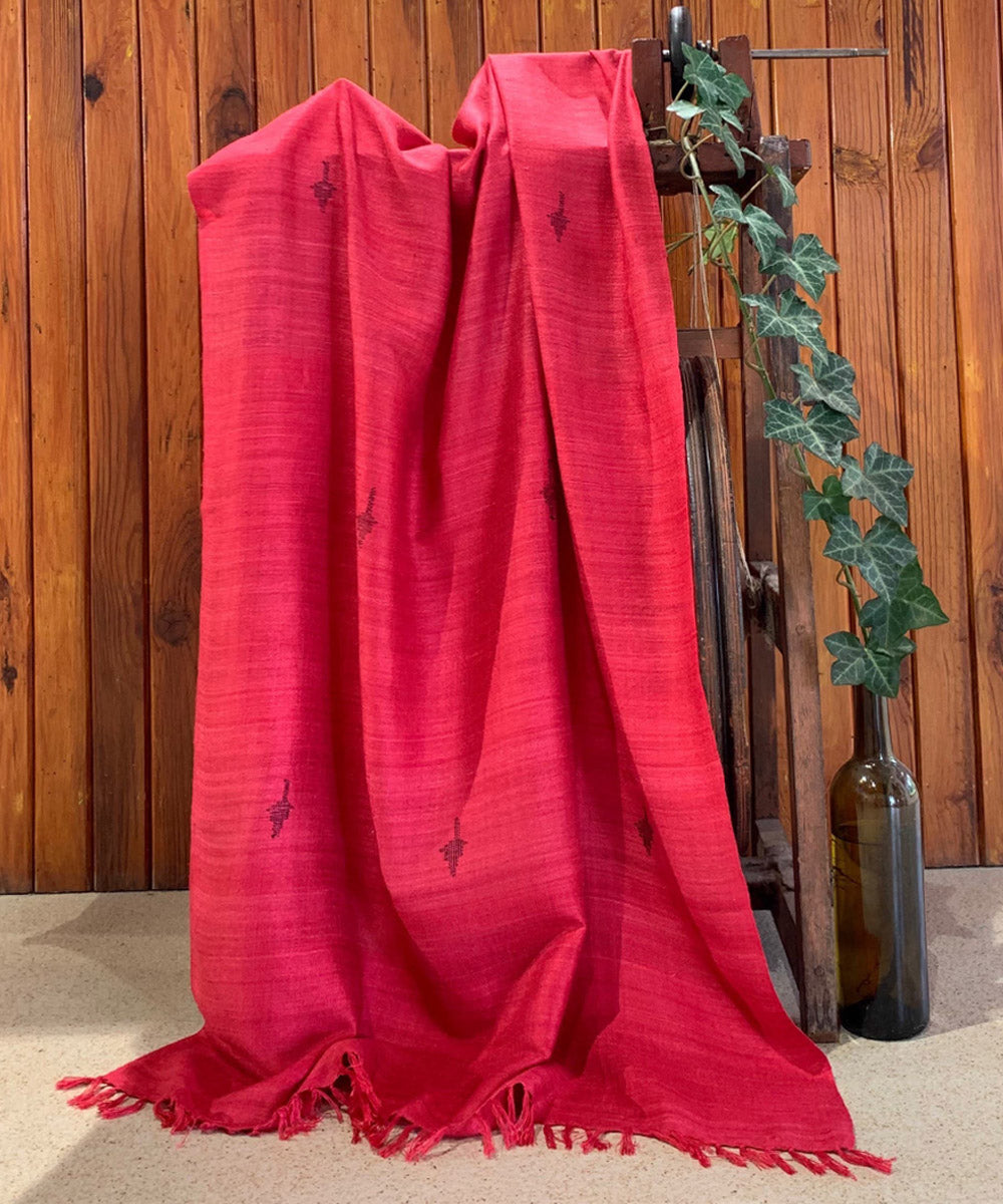 Tomato red handwoven bamboo and silk scarf
