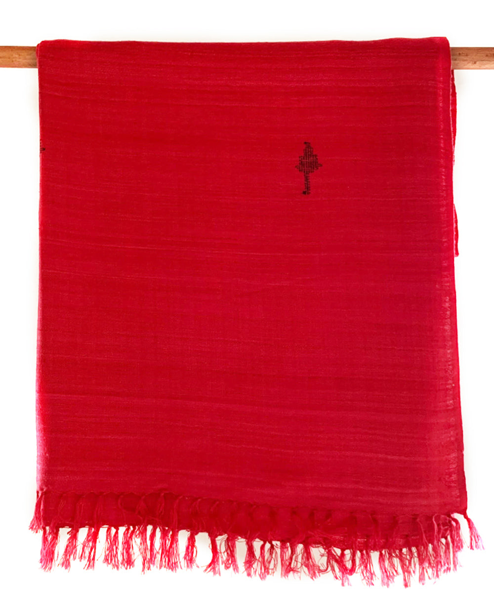 Tomato red handwoven bamboo and silk scarf