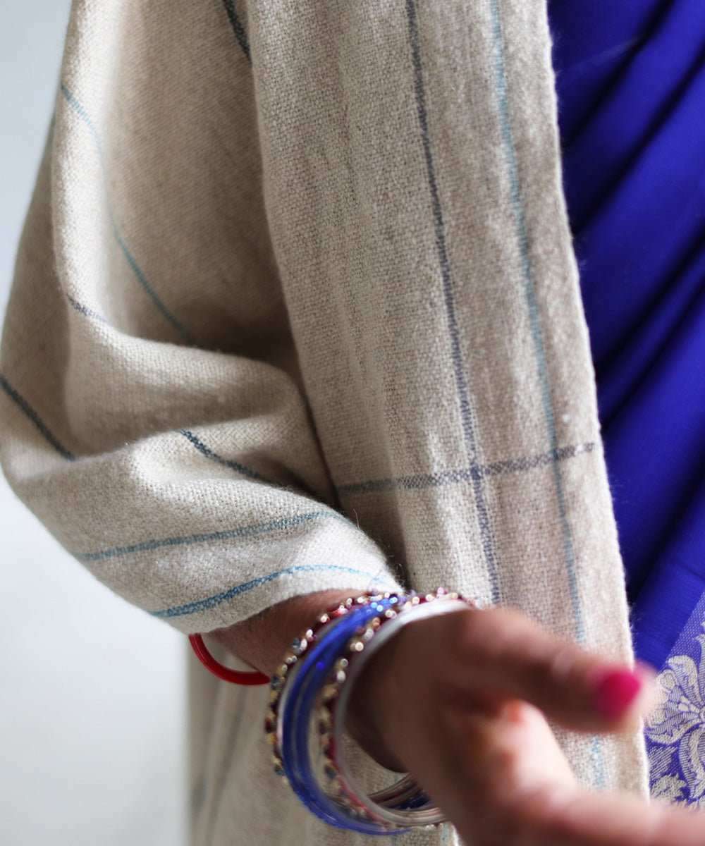 Beige ivory handwoven pashmina scarf
