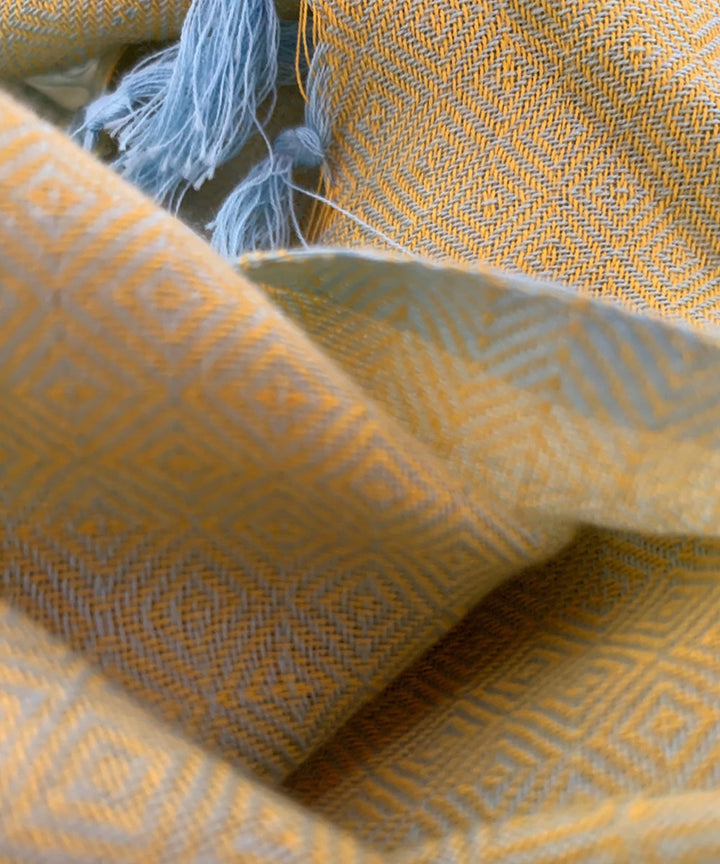 Yellow and blue handwoven cotton scarf