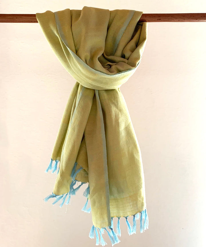 Yellow and blue handwoven cotton scarf