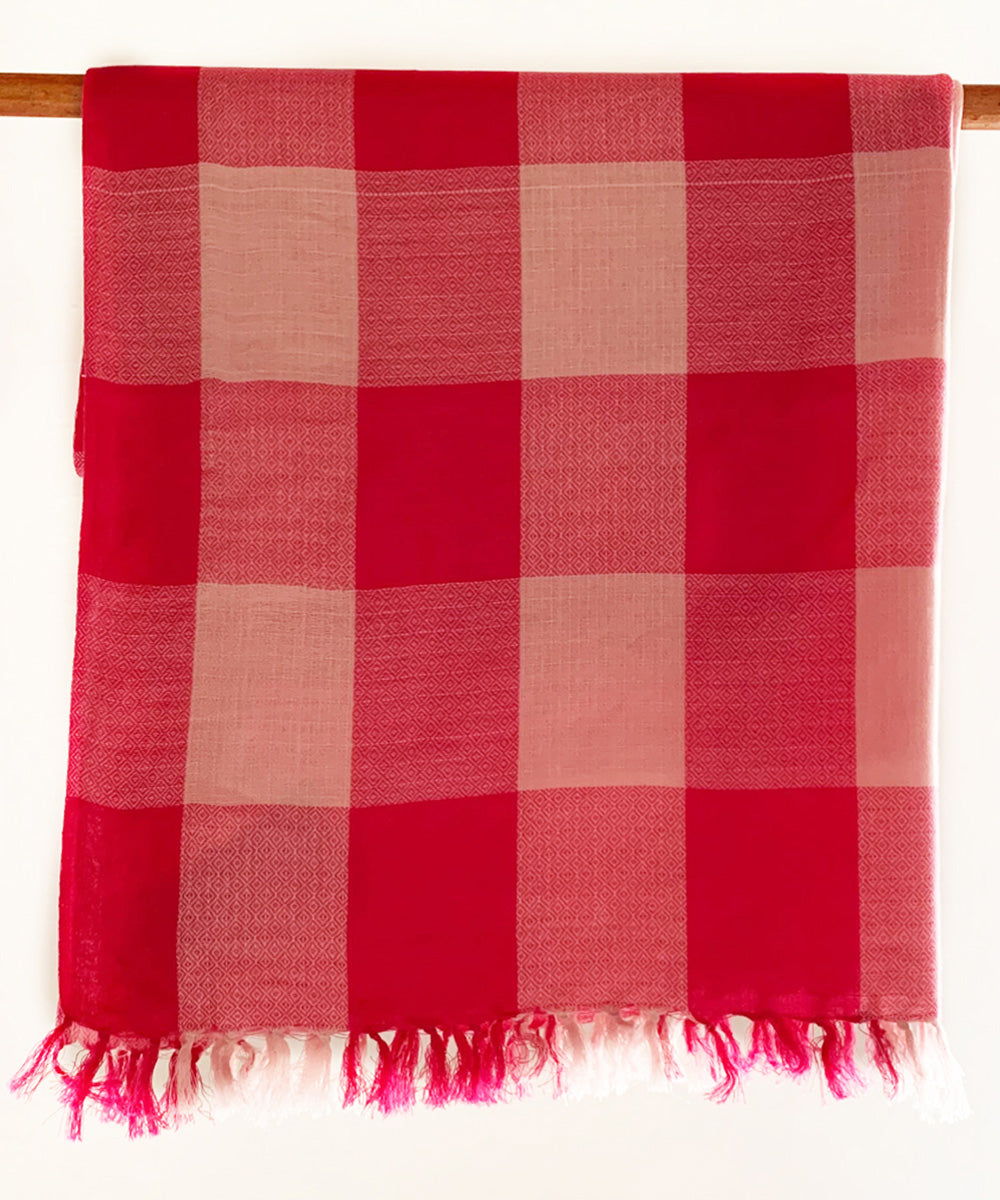 Pink and white handwoven cotton scarf