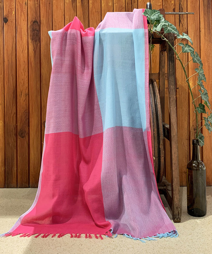 Mauve, blue and pink handwoven cotton scarf