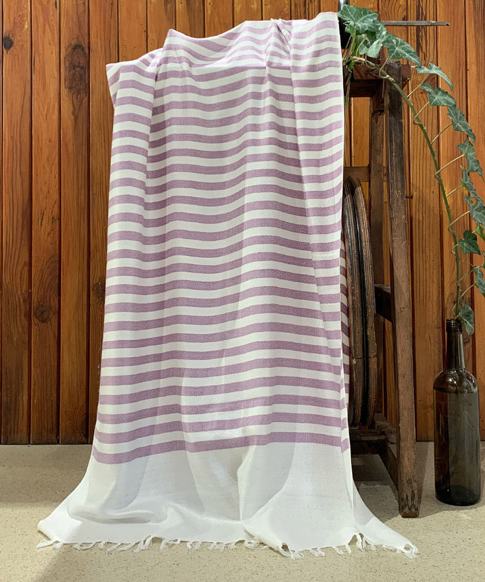 White and onion purple stripes handwoven cotton scarf